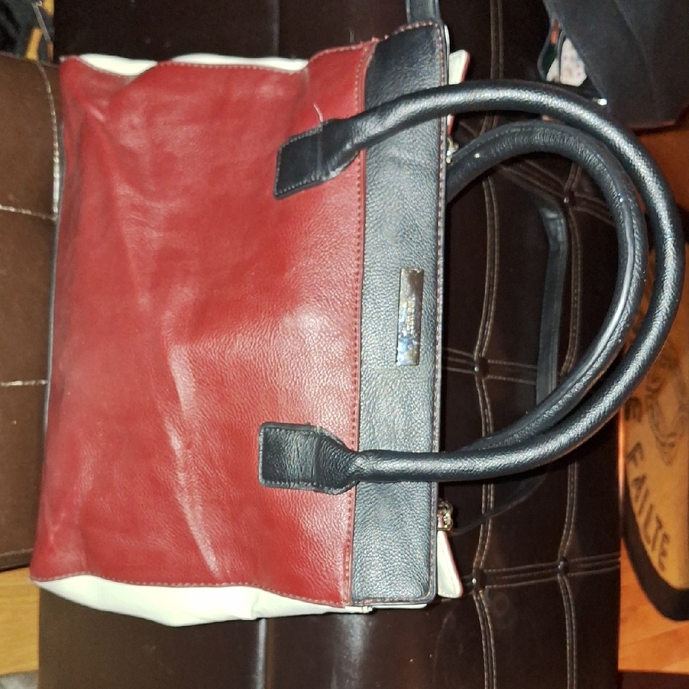 Nine west Burgundy, Black and Cream Leather Tote Bag